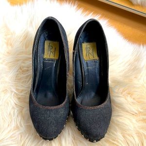 Denim high heels shoes